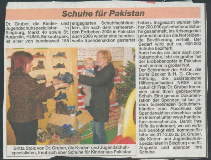 GEBRAUCHTE SCHUHE F�R PAKISTANISCHE ERDBEBEN BETROFFENE K�ln St.Augustin